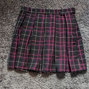 Hot Topic Black and Pink Plaid Mini Skirt